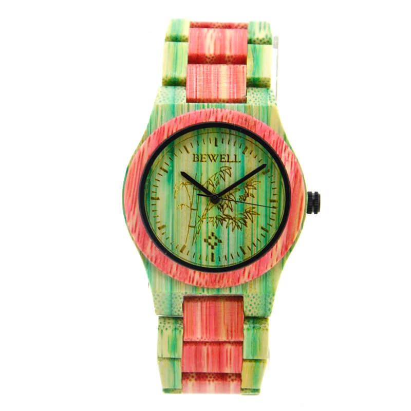 BEWELL 105DL природа ручной работы Красочные бамбуковые деревянные часы женские аналоговые кварцевые модные наручные часы с микс цветов - Цвет: Green and Red