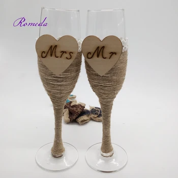 

1 pair Rustic Wedding Bridal Shower Gift wedding burlap Champagne Toasting Glasses Set jute Personalized wedding wine cup