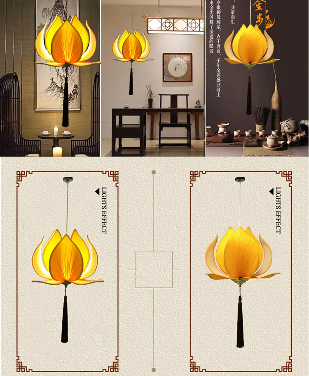 Новая китайская ткань дзен люстра классическая лампа в форме лотоса храмовый зал-гостиная ресторан освещение
