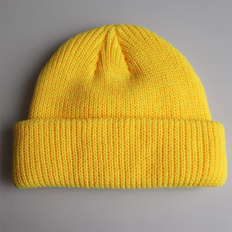 Solid Colors Short Beanies Hat for Men Women Winter Knit Cap Skullies Yellow Orange Beige Grey Navy Black