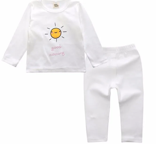Kids Tales/Модный комплект одежды для маленьких мальчиков и девочек, хлопковая футболка с длинными рукавами+ штаны, костюм из 2 предметов для новорожденных комплекты одежды для маленьких девочек