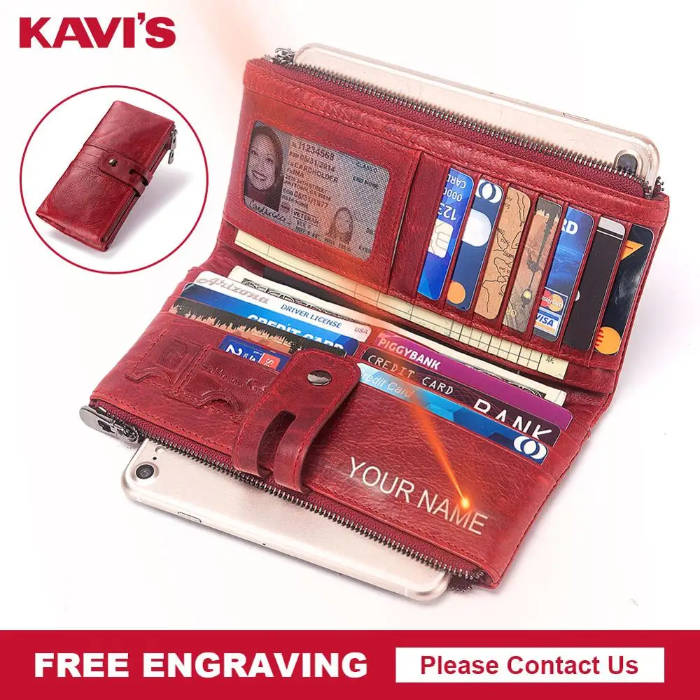 

KAVIS Free Engraving Genuine Women Wallet Female Coin Purse Hasp Portomonee Clutch Money Bag Lady Handy Perse for Girl Gifts