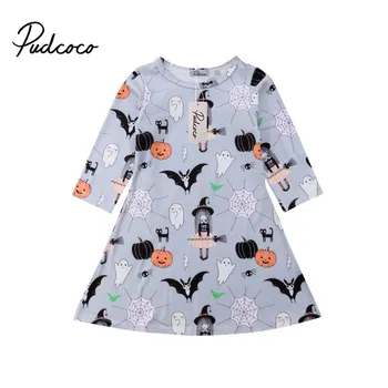

POP Pumpkin Halloween Toddler Kids Baby Girl Cartoon Animal Print Long Sleeve Dress Casual Clothes