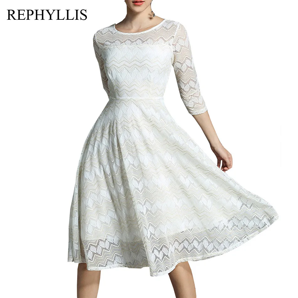 REPHYLLIS Women O Neck 2/3 Sleeve Sexy Patchwork Lace Elegant Wedding Cocktail Party Prom Holiday Celebration A Line Dress REPHYLLIS Women O Neck 2/3 Sleeve Sexy Patchwork Lace Elegant Wedding Cocktail Party Prom Holiday Celebration A Line Dress