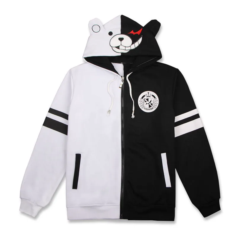 

Cotton Youth Student lovely Cartoon Cosplay Theme Sweatshir Black And White Bear Printing Loose Coat Thin Section Thick Section
