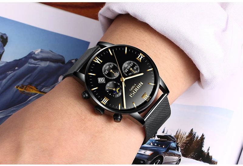 Uhren Herren NIBOSI Gold And Black Men's Quartz Watch Business Watch Brand Luxury Dress Analog Wristwatch Waterproof Full Steel (7)