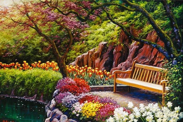 40X50 см (16 &quotX 20&quot) Парк угловой цветы Риверсайд пейзаж полный дрель вышивка Diy