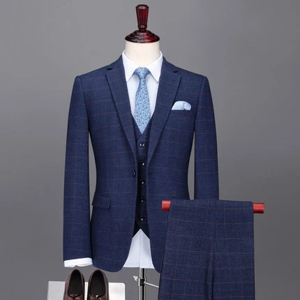 3 Pieces New Bespoke High Quality Two Buttons Men Suits Fashionable Lattice Men's Costume Slim Fit Business Prom Party Suit Men