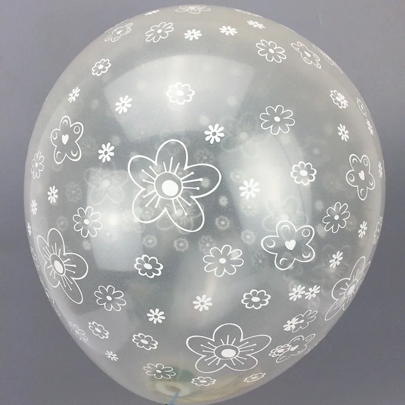 Transparent Flower Printed Latex Balloons 12 Inches 100 pcs Happy Birthday Decorations Kid Toys Wedding Helium
