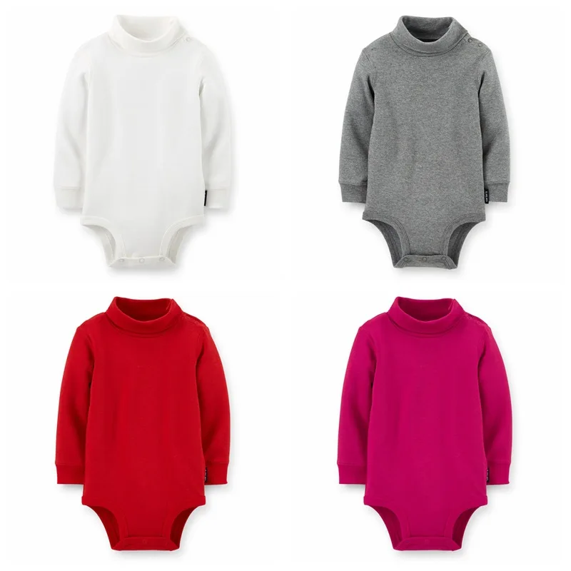 Baby Boy and Girl Long Sleeve High Collared Cotton Bodysuit for Winter