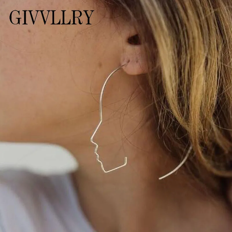 

GIVVLLRY Minimalist Face Hoop Earrings for Women Elegant Gold Silver Geometric Figure Big Circle Round Earrings Fashion Jewelry