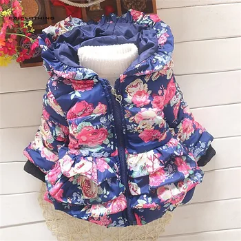 

New Baby Girl's Flower Hooded Jacket Coats Kids Girl Thicken Outerwear Autumn Winter Children's Clothing Outerwear Girl Clothes