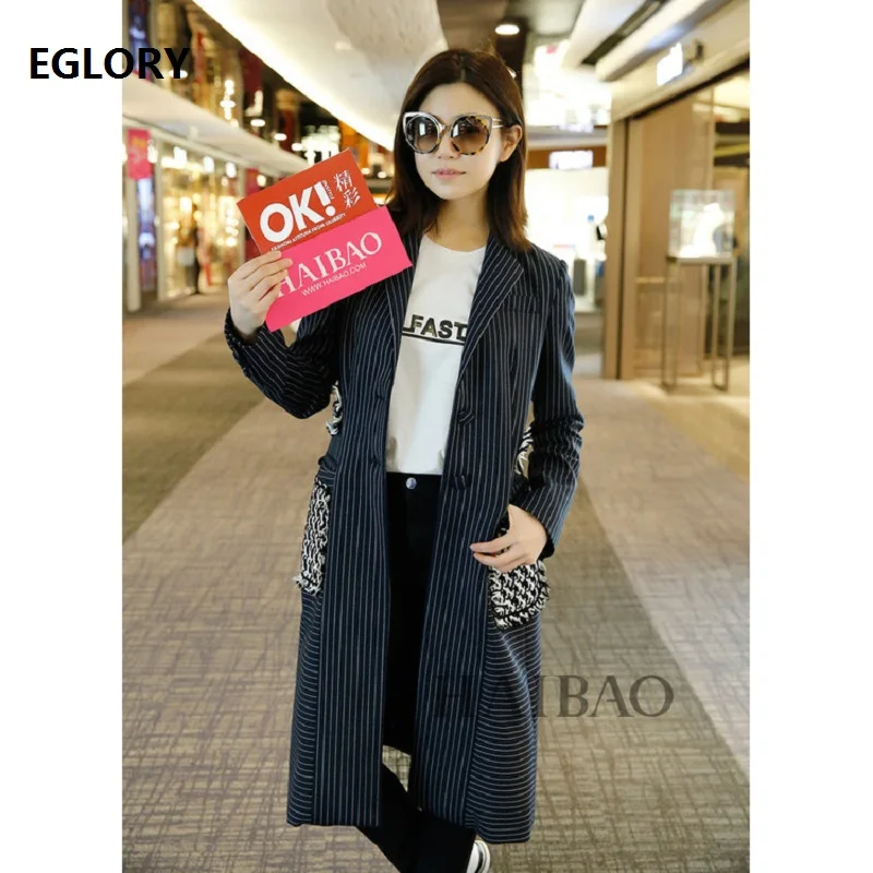 

High Quality Brand New 2018 Autumn Long Coats Women Appliques Plaid Patchwork Casual Overcoats Female Striped Outerwear Coat