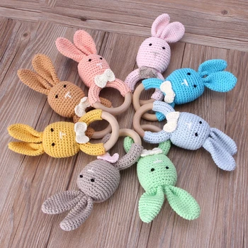 

Baby Bunny Ear Teether Wooden Teething Ring Newborn Sensory Toy Shower Gift
