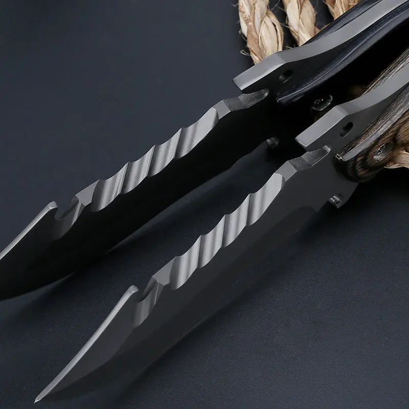 tactical fixed blade knife wood handle titanium outdoor camping hunting survival edc tools  (5)