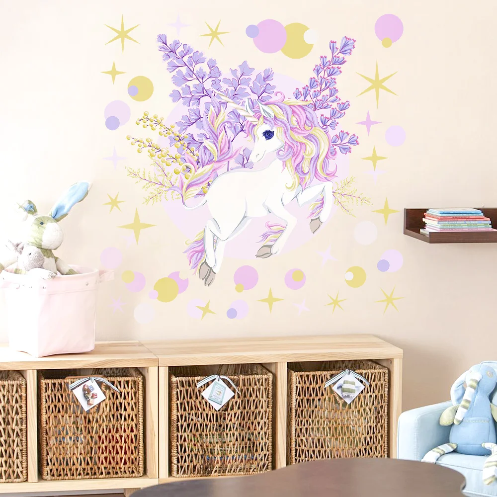 Милые единороги наклейки s Star наклейки на стену в форме сердца для детской комнаты скандинавском стиле Декор для гостиной DIY домашние детские наклейки на стену Наклейка