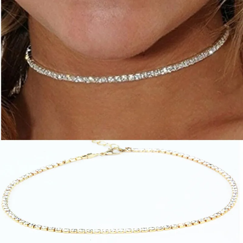 

x186 Europe and United 1 Units States Women's Thin Metal Choker Necklaces Shining Gold-color Chain Necklaces Wholesale Hot Sale