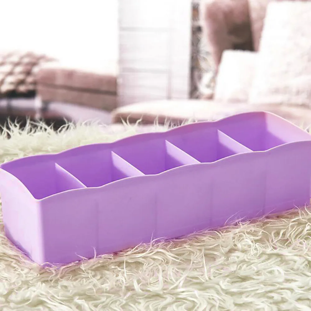 5 ячеек, пластиковый органайзер, коробка для хранения, галстук, бюстгальтер, носки, ящик, косметический разделитель, аккуратный пластиковый ящик для хранения, caixa organizadora0.8 - Цвет: Purple