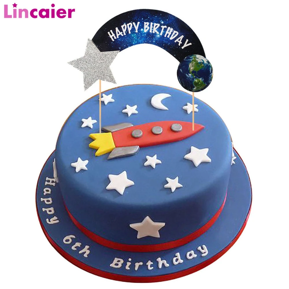 Lincaier宇宙天の川地球星青ハッピーバースデーケーキトッパー子供少年誕生日パーティーの装飾用品 ケーキデコレーション用品 Aliexpress