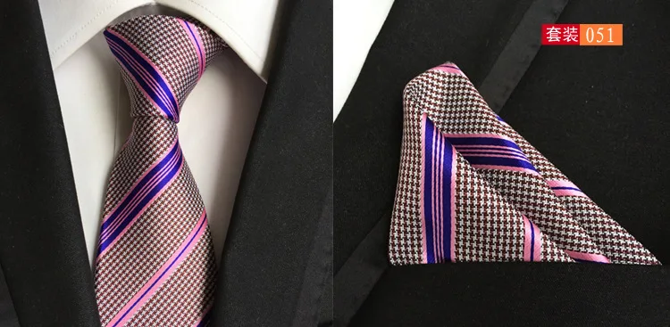 Шелк Галстуки Gravata 8 см мужские галстуки дизайнеры модная коллекция года галстук платок комплекты галстук и Pocket Square Set - Цвет: 051