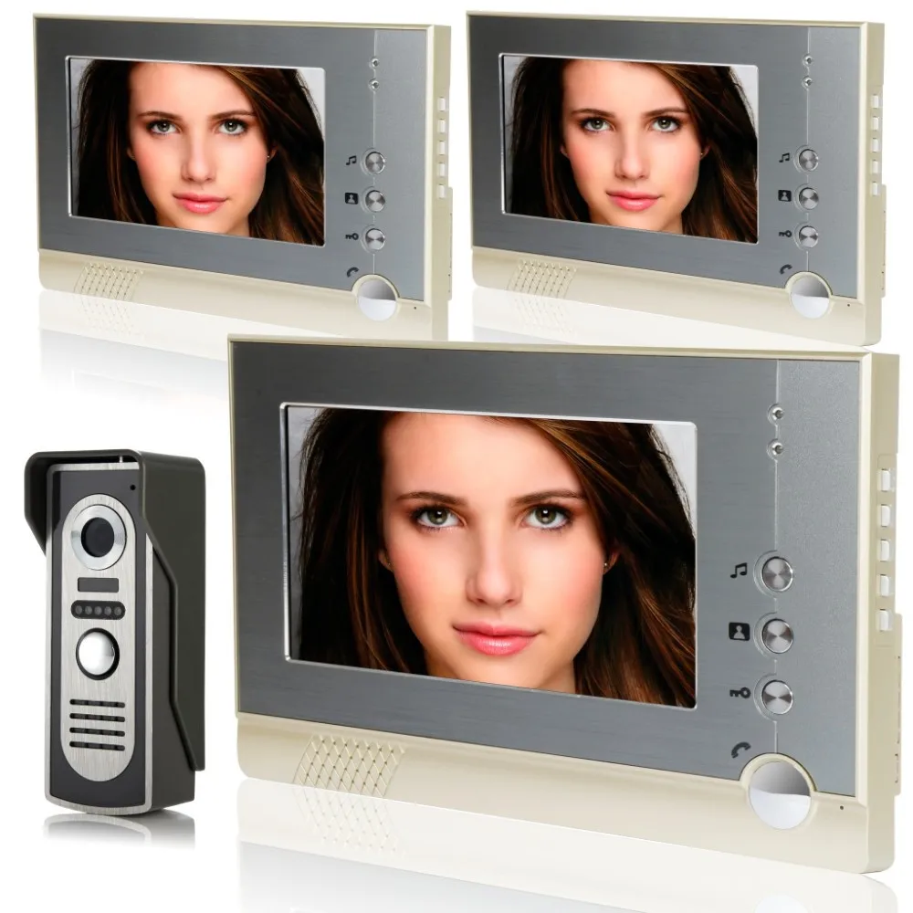 2015 New Style 7inch HD Screen Monitor 1 extra indoor door bell 3 entry monitor competition video phone price | Безопасность и