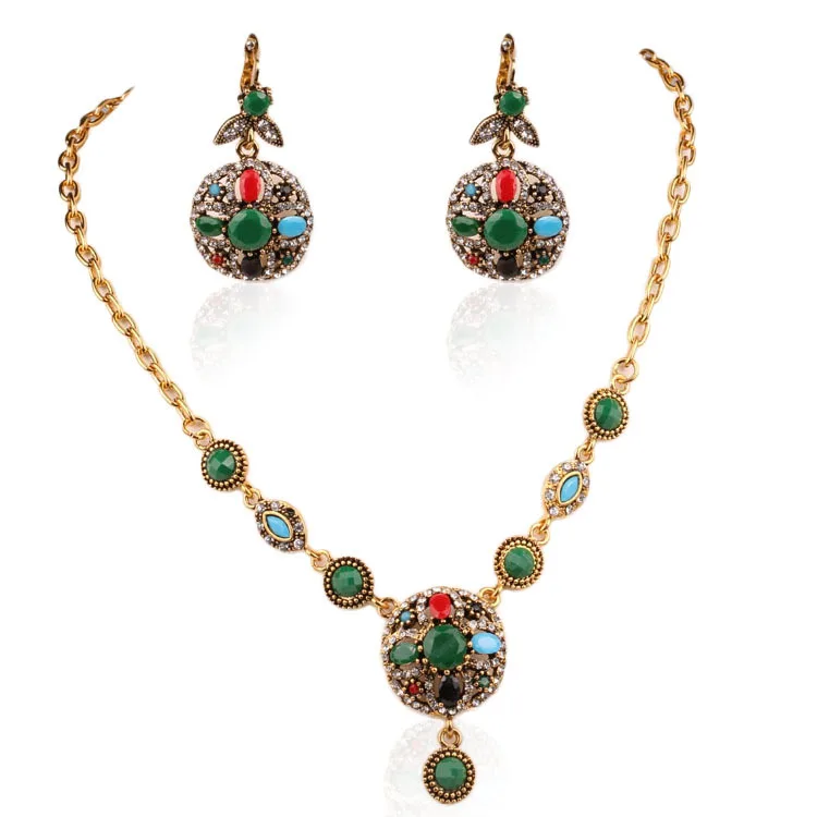 Turquoise Costume Jewelry Vintage Look Green Earrings And Necklace Sets Nigerian Wedding African