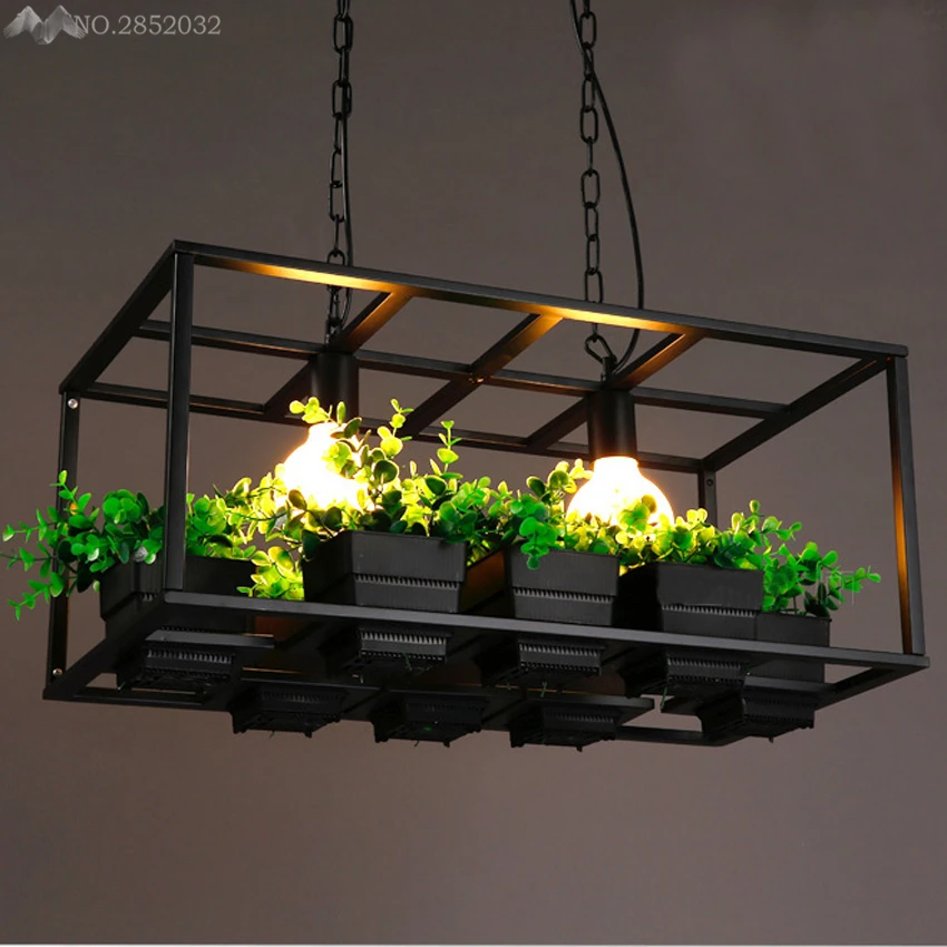 

2 Head E27 Plant Pot Art Decor Iron Countryside Style Chandelier 55/65 Cm Living Room Restaurant Cafe Bar Hanging Lamp Fixtures