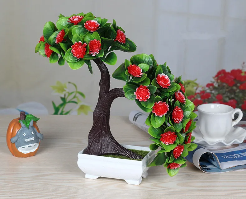Flone Artificial Plants Flowers Fake Green Plant Welcome Pine Bonsai Simulation Plastic Flowers Wedding Home Decoration Plant (13)