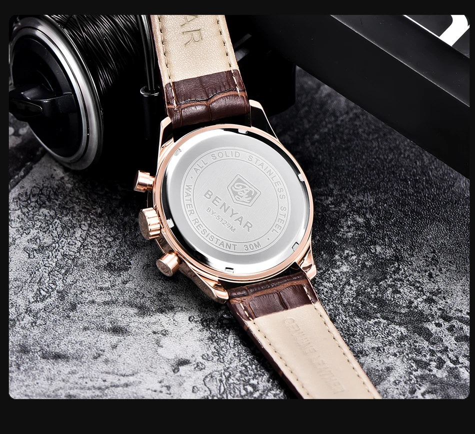 BENYAR мужские часы модные/спортивные/кварцевые мужские наручные часы мужские s часы лучший бренд роскошные кожаные часы мужские Relogio Masculino