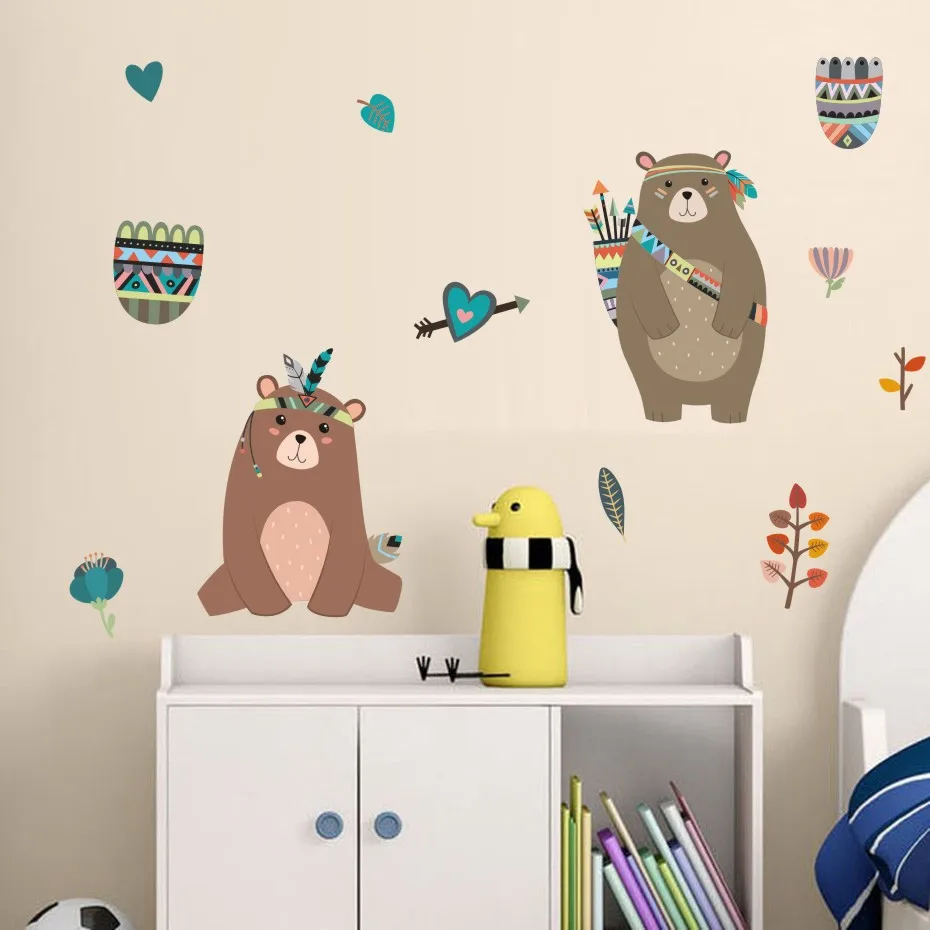 Цветные настенные наклейки с милым медведем, Мультяшные наклейки с животными для мальчиков и девочек, детская спальня, домашний декор, сделай сам, настенные художественные плакаты