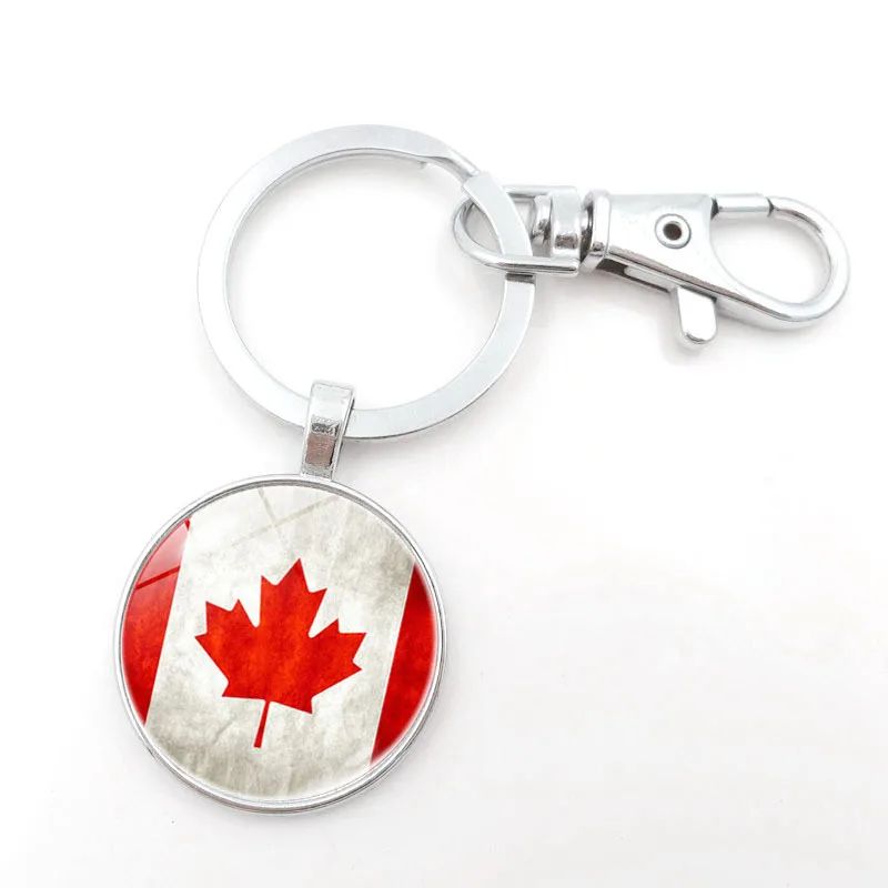 

Flag Jewelry Countries Keychain Canada Flag Key Chain Foreign Friends Gift Silver Bronze Metall Glass Car Rings Jewelry Gifts