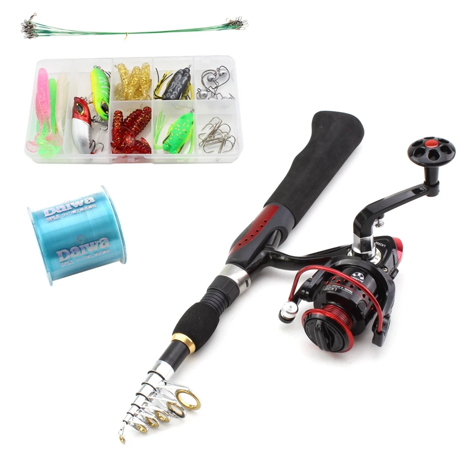 Bolsa de Viagem Telescópica Mini Pesca Rod Linha Reel Combo Kit Completo Engrenagem Spinning Pesqueiro Lures Ganchos 1.65 m 5 High Quality Esporte e Lazer