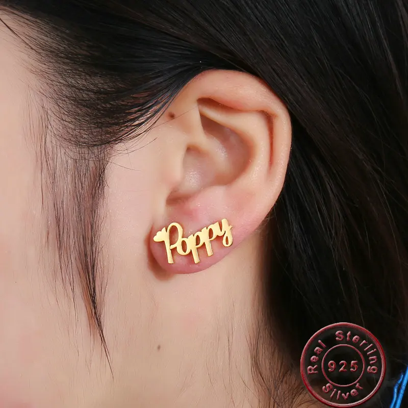 

Amxiu Custom 100% 925 Silver Stud Earrings Engrave Any Name Earrings For Women Men Personalized Gift Free DIY Earrings Jewelry