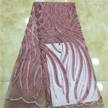 

pink African Lace Fabric 2019 stones High Quality African Tulle Lace Fabric With nice Velvet French Net Lace For Women Dress