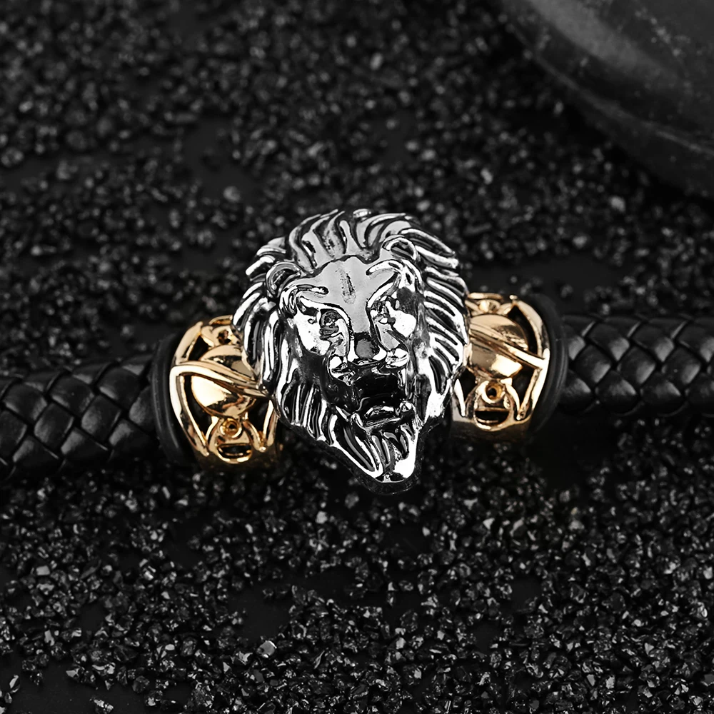 Lion Skull Eagle Punk Woven Bracelets Men Hot Sale Charm Bracelet Male Steampunk Skeleton Bangle Chain Black Leather Bangles (9)