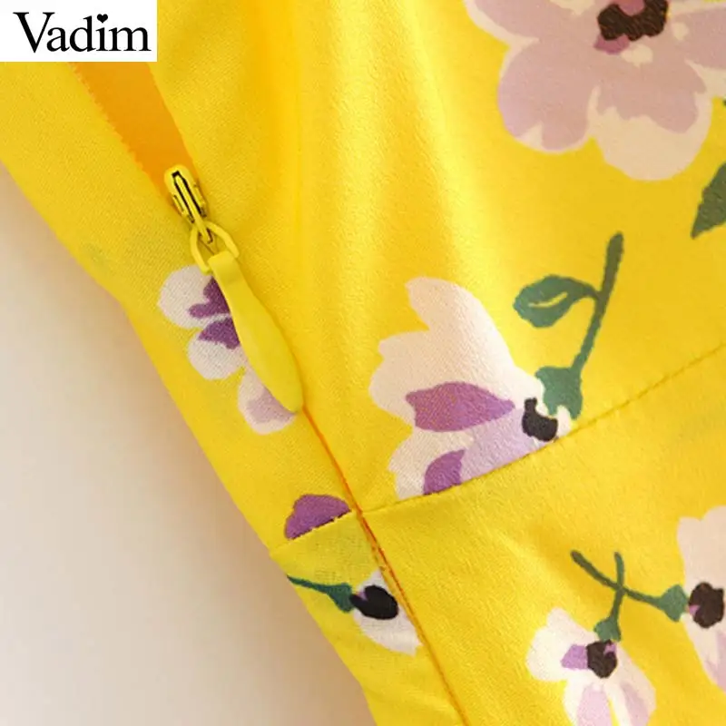 Vadim женское Сексуальное желтое платье миди с цветочным принтом на спине, эластичные регулируемые лямки, женские стильные шикарные пляжные платья, vestidos QC449