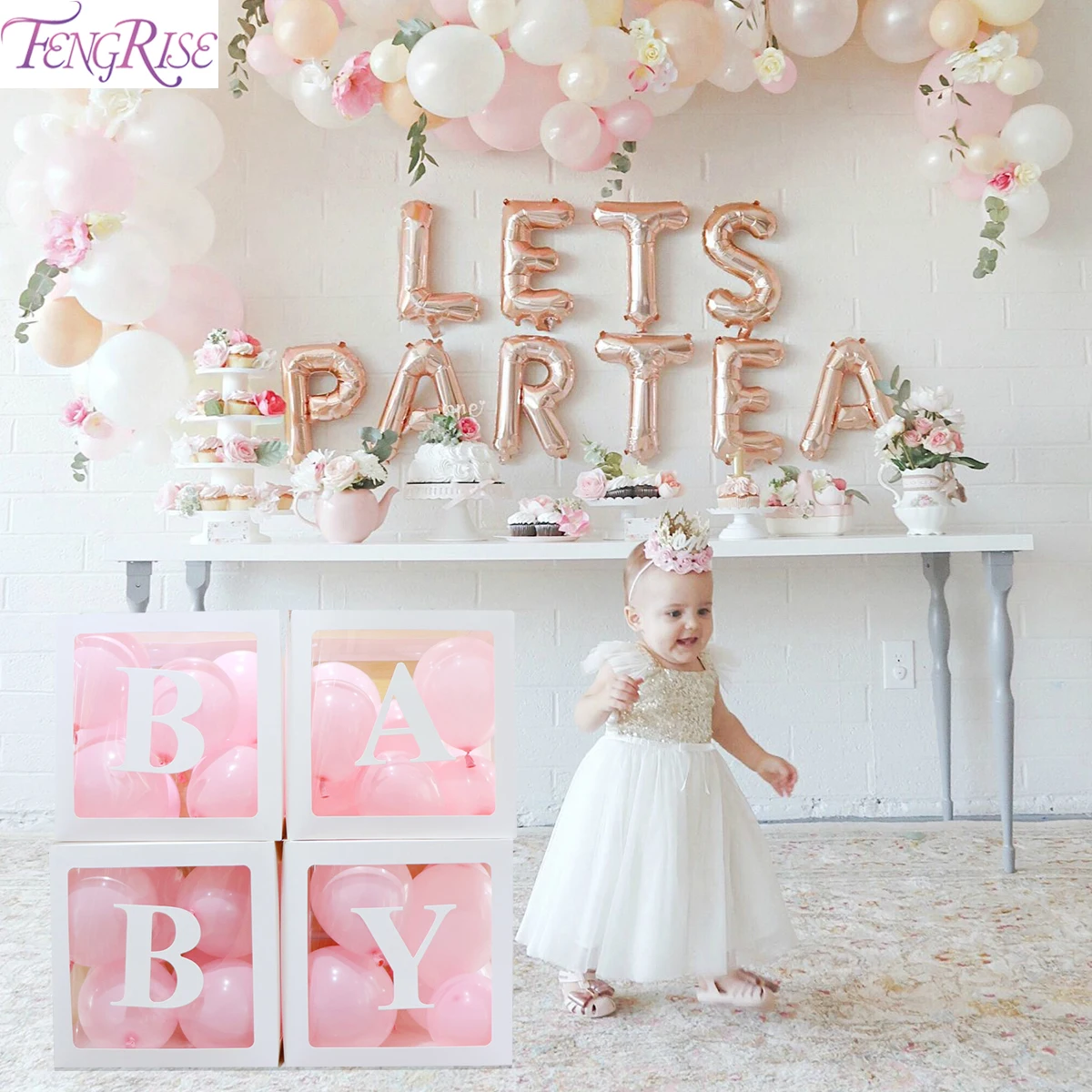 FENGRISE Baby Shower прозрачная коробка для хранения 1 украшение дня рождения детский