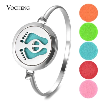 

10pcs/lot Aromatherapy Diffuser Locket Bracelet 316L Stainless Steel Perfume Foot Print Bangle 2 Styles with Felt Pads VA-834*10