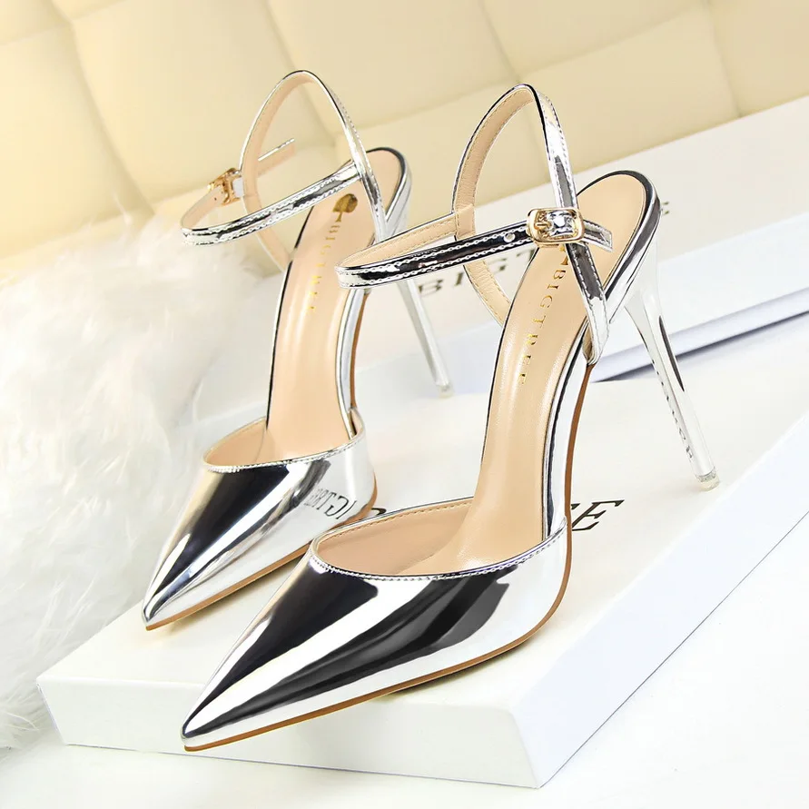BIGTREE women Pointed Toe High heels shoes woman shallow slingback pumps ladies Buckle Strap Party Wedding stilettos shoes