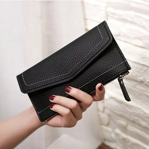 Thin Solid Pu Leather Long Women Wallet Change Purse Money Bag Card Holder Ladies Wallets Clutch ...