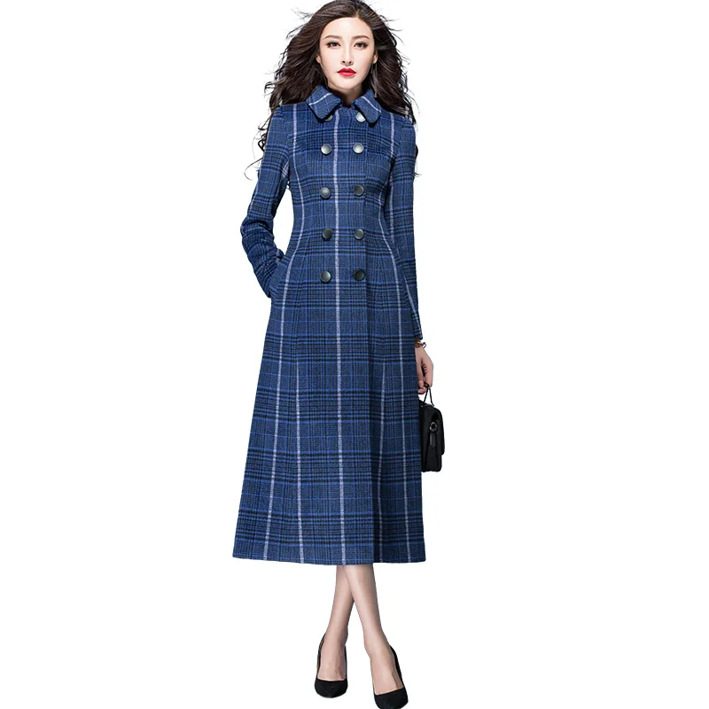 

European fashion Women Plaid woolen coat Classic coats Autumn-Winter Womans wool long coats Fashionable female clothing K4546