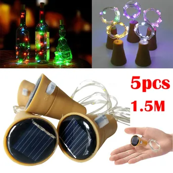 

5PCS 1.5M Solar Cork Shaped LED String Light Copper Wire String Holiday Outdoor Fairy Lights For Party Wedding Decoration