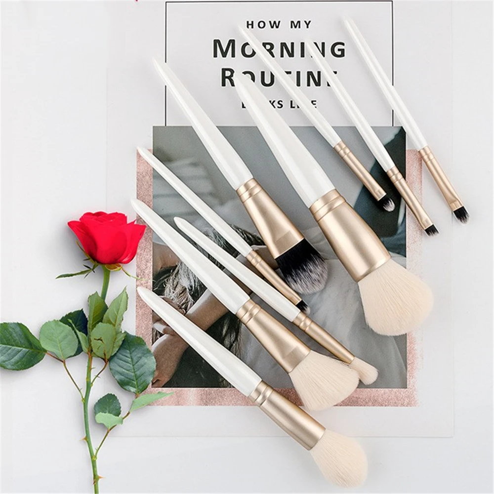 

9Pcs Professional Eyes Makeup Brushes Set Wood Handle Pearl White Wool Eyeshadow Eyebrow Contours Blending Powder Smudge Brush