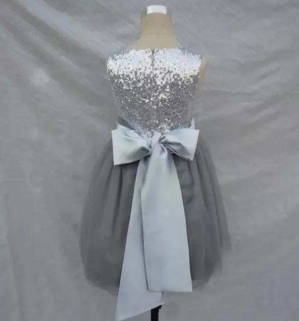 silver sequin flower girl dress