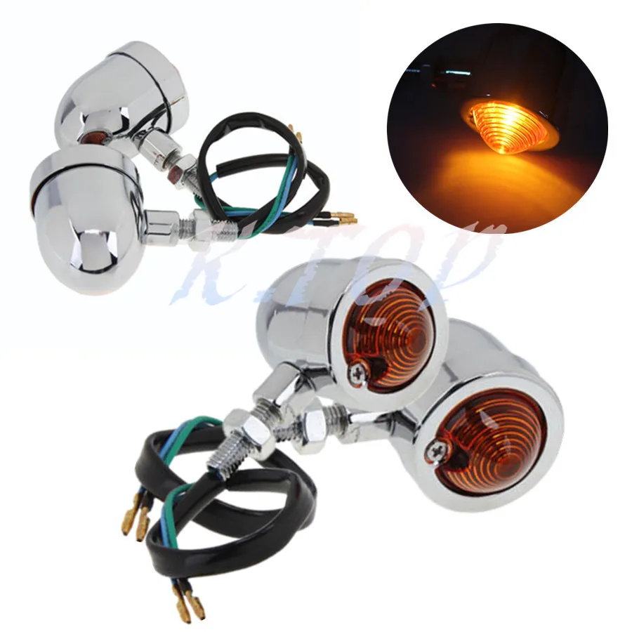 4X Motorcycle Chrome Bullet Heavy Turn Signals Bulb Indicators Blinkers Light Amber Lens on