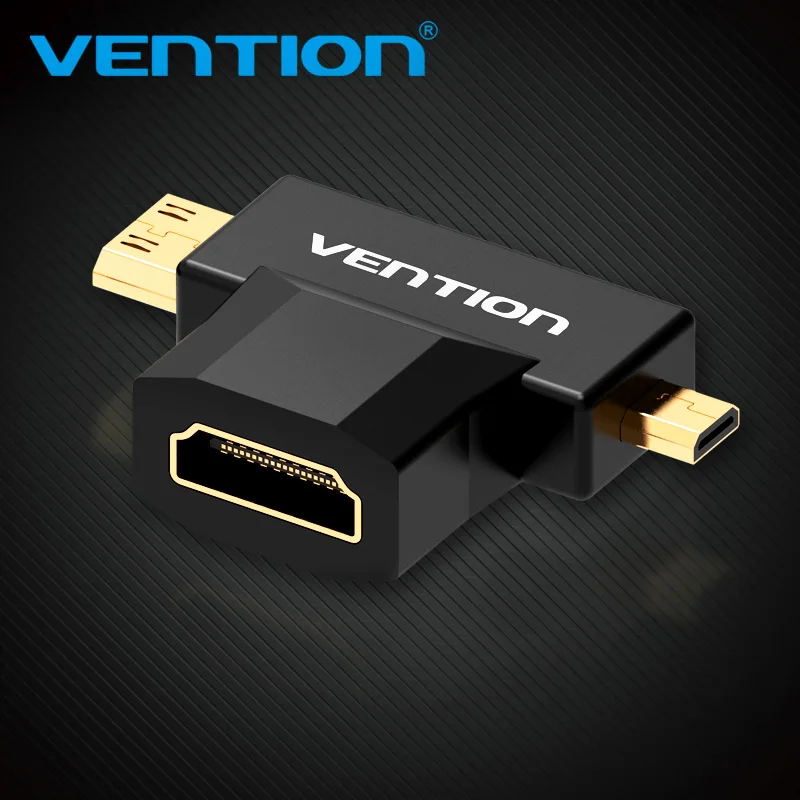 Vention Mini HDMI/Micro HDMI в HDMI адаптер конвертер 2 в 1 3D 1080P мужчин и женщин для ТВ монитор проектор камера - Цвет: Черный