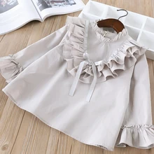 Hurave/Элегантные Детские Однотонные блузки с оборками; Одежда для девочек; Детские рубашки с длинными рукавами; повседневные хлопковые кружевные топы для младенцев