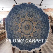 YILONG 5'x5' современный шерстяной ковер с круглым кружевом голубого цвета ручной работы шерстяной ковер(CQG66S5x5
