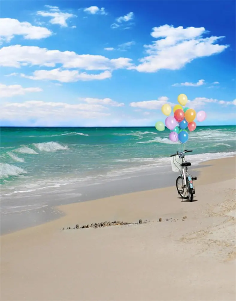 

5x7ft Sea Beach Balloon Bicycle Photography Backdrops Photo Props Studio Background