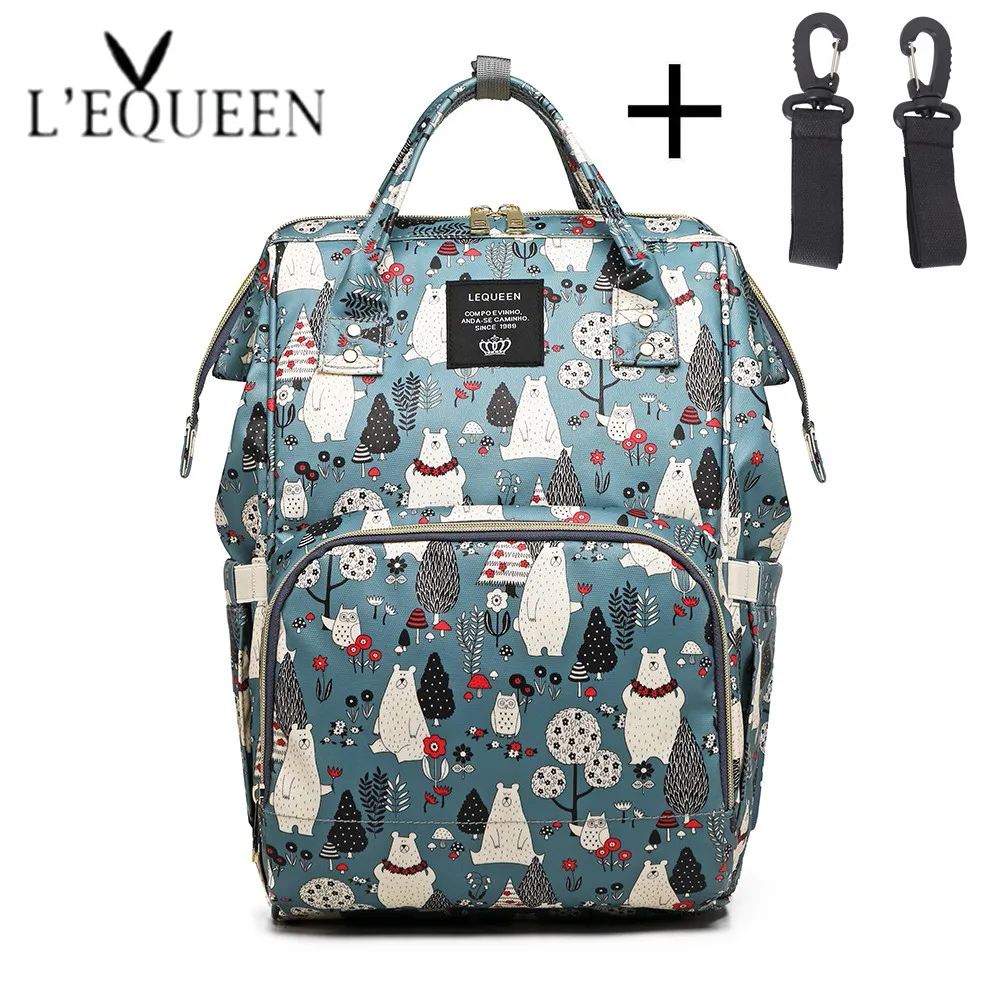 

Large Capacity Mummy Bag Printed Stroller Bag Baby Maternity Bag Diaper Bags Baby Nappy Organizer for Baby Care with 2 hooks